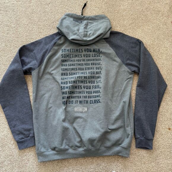 Baseballism Hoodie Double Sided Graphic Gray with Blue Raglan Sleeves Mens XL - Picture 5 of 11